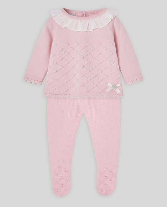 PAZ RODRIGUEZ Tutina 2 pezzi + Cuffia Lana merino Extrafine Rosa AI24