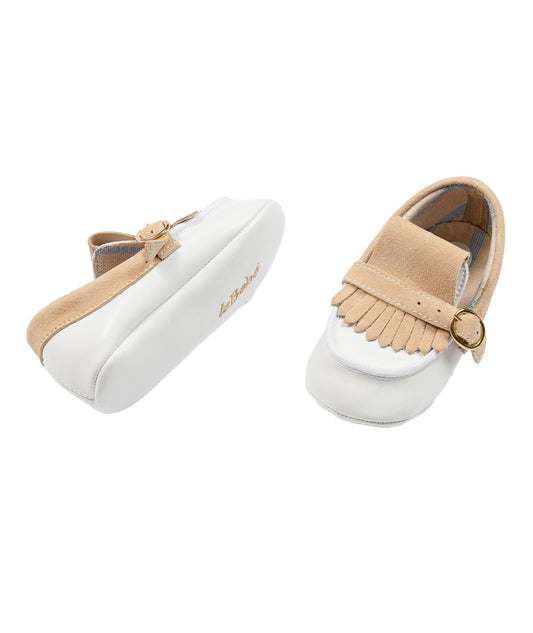 LE BEBE' ENFANT Mocassino Neonato Pelle-Camoscio Bianco-Beige