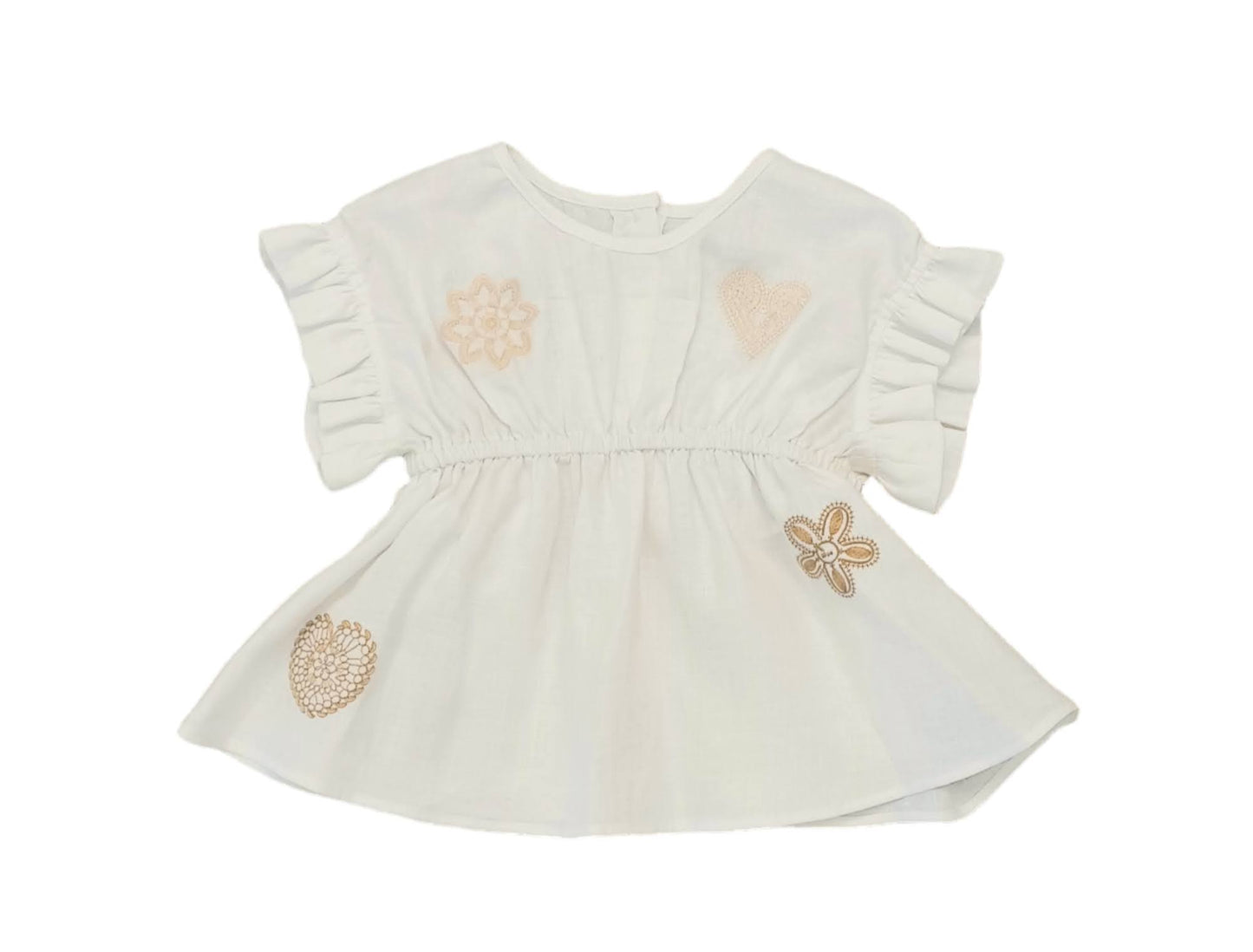 MALVI & CO. Completo 2 pezzi Blusa Lino Bianco-Beige+Shorts Cotone Quadretti Goffrati Nocciola