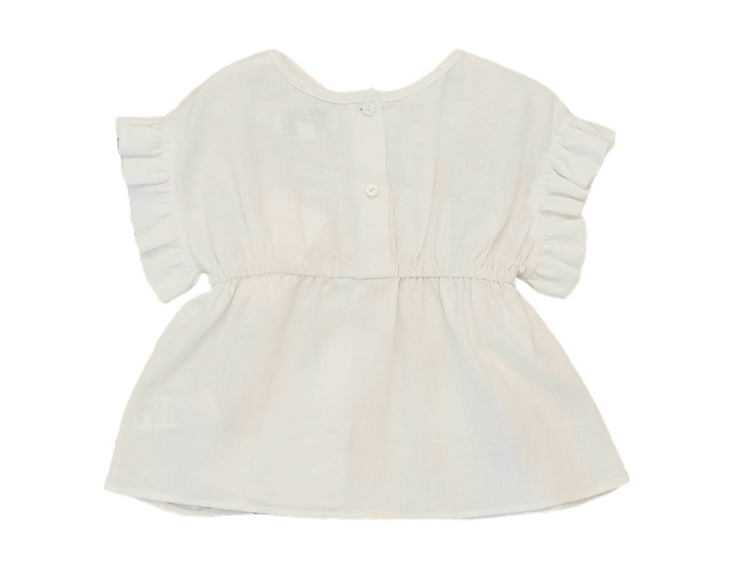 MALVI & CO. Completo 2 pezzi Blusa Lino Bianco-Beige+Shorts Cotone Quadretti Goffrati Nocciola