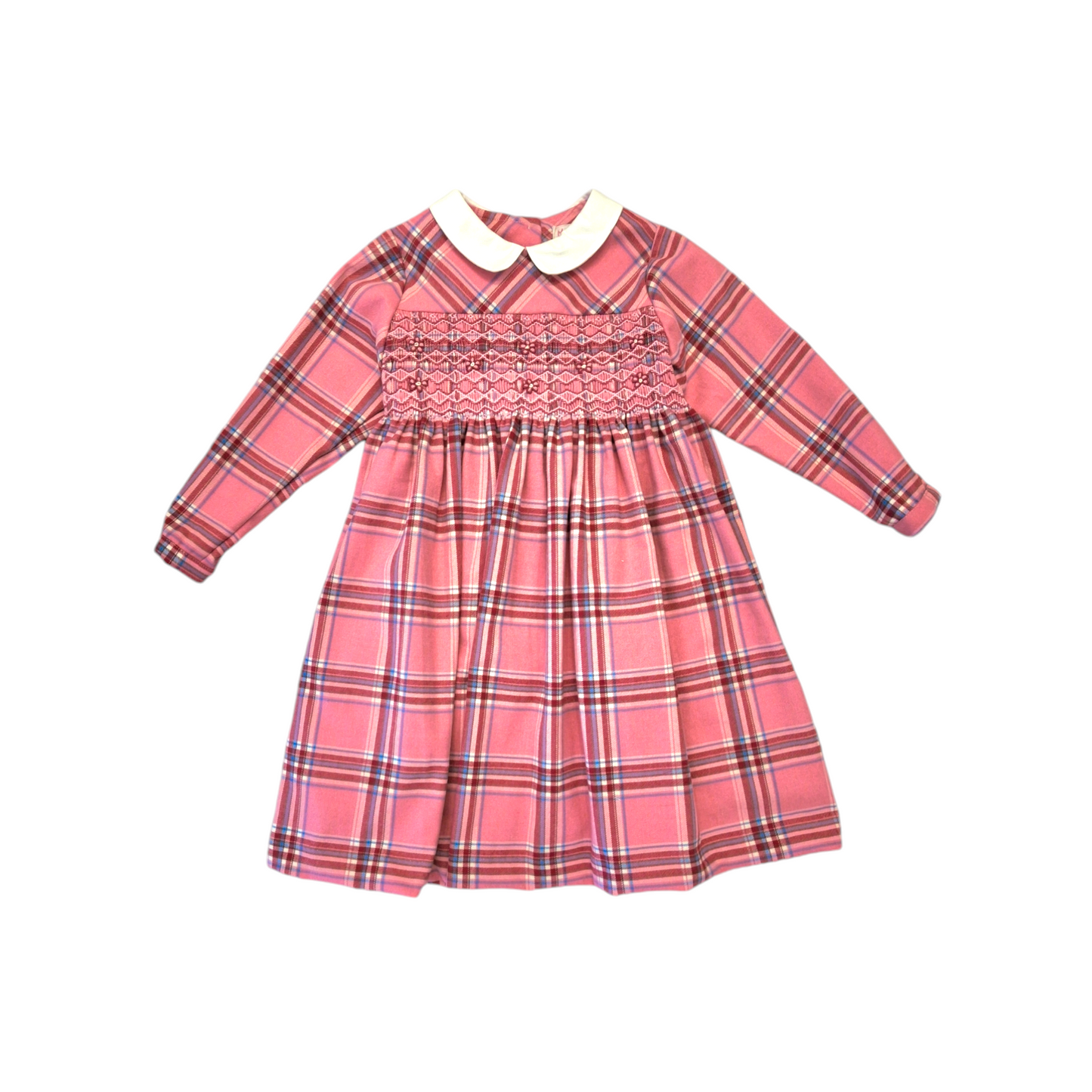 MALVI & CO Vestito Tartan con punto Smock Lampone-Rosa-Azzurro